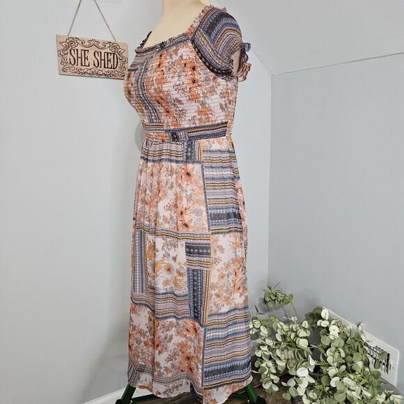 Xhilaration Dress Womens Small Multicolor Maxi Boho Casual Off The Shoulder - Picture 4 of 16
